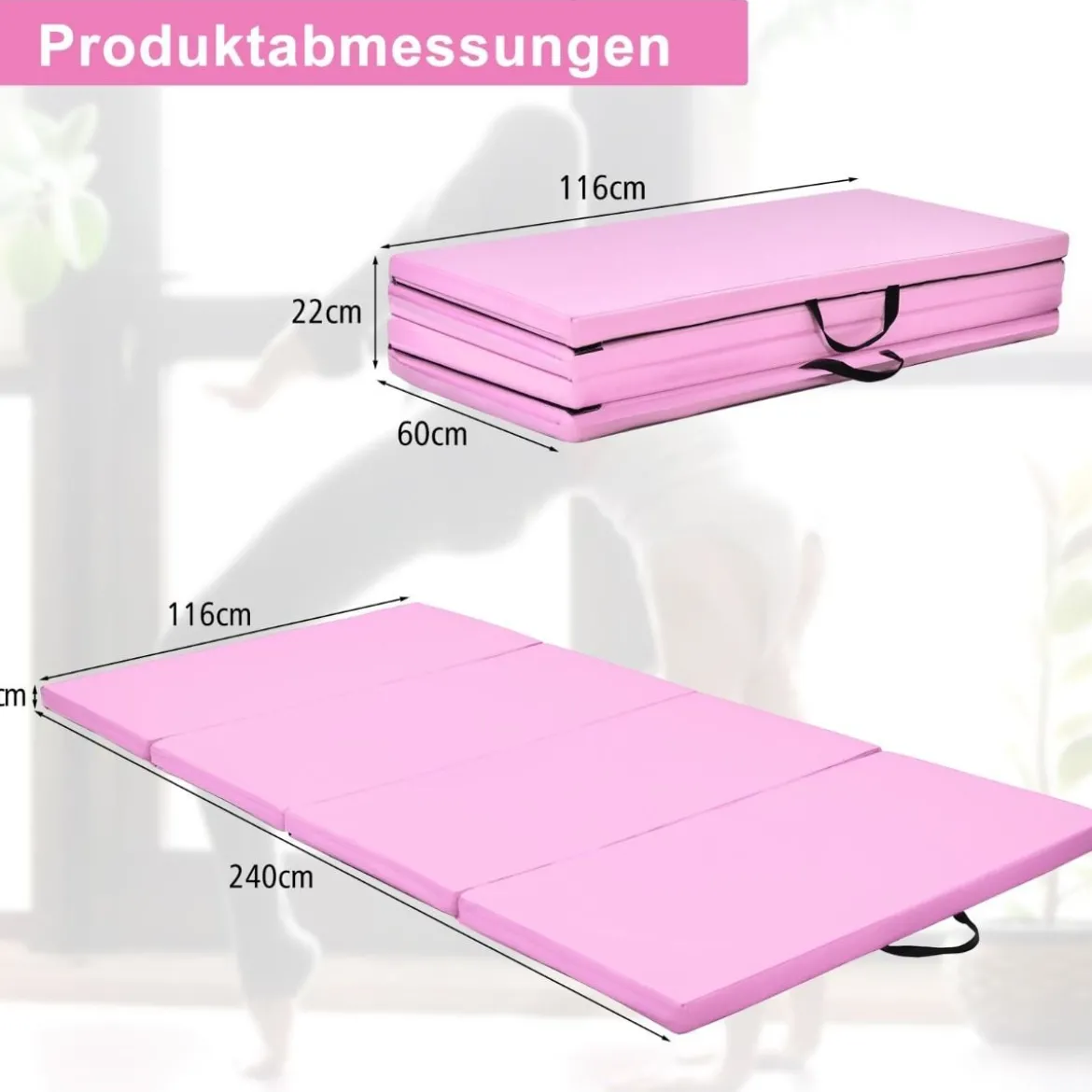 240 x 120 x 5 cm Weichbodenmatte Gymnastikmatte klappbar Yogamatte mit Klettverschluss und 2 Tragegriffe