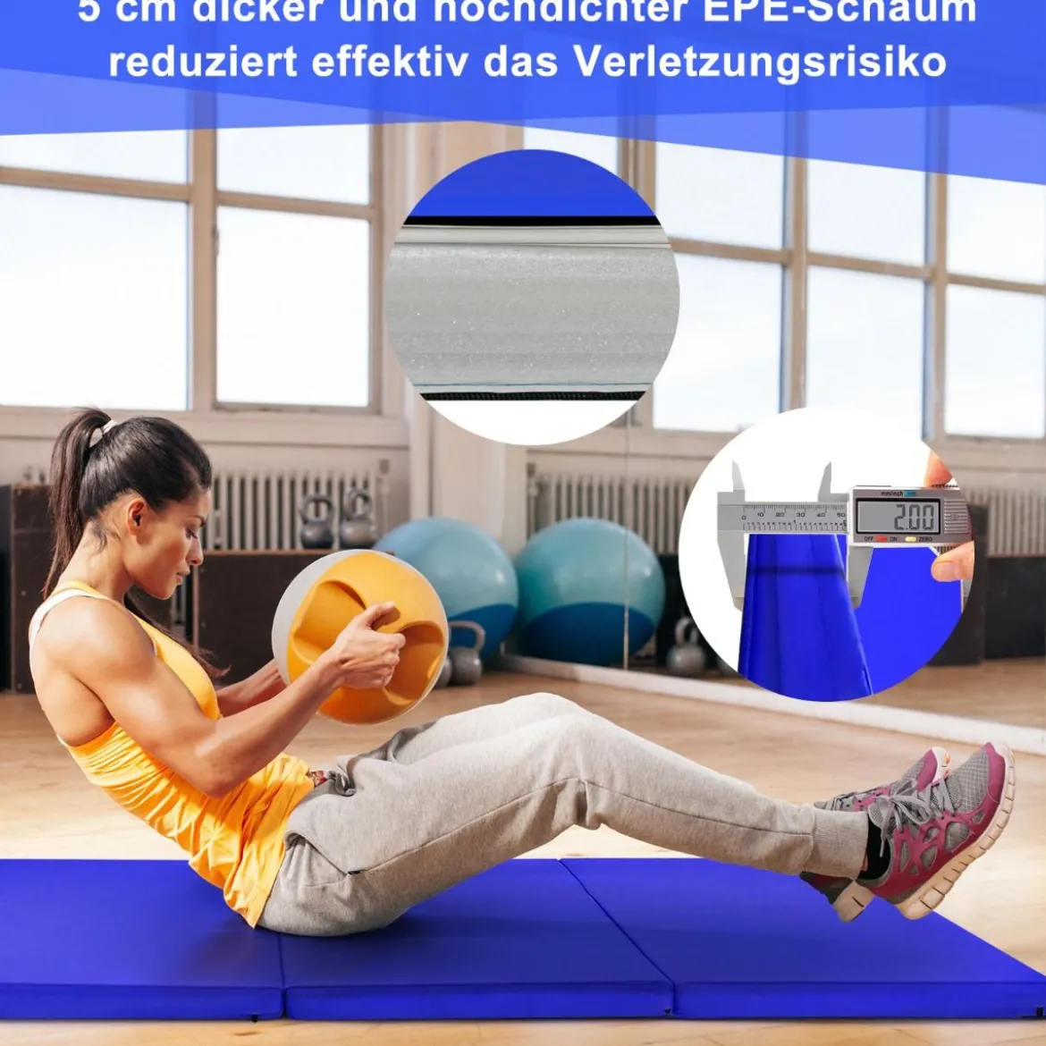 240 x 120 x 5 cm Weichbodenmatte Gymnastikmatte klappbar Yogamatte mit Klettverschluss und 2 Tragegriffe