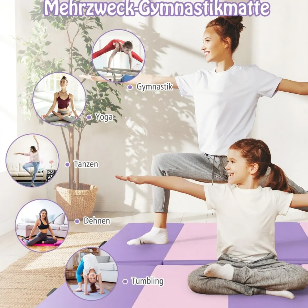 240 x 120 x 5 cm Weichbodenmatte Gymnastikmatte klappbar Yogamatte mit Klettverschluss und 2 Tragegriffe