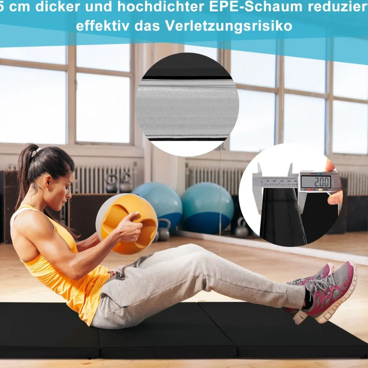 240 x 120 x 5 cm Weichbodenmatte Gymnastikmatte klappbar Yogamatte mit Klettverschluss und 2 Tragegriffe