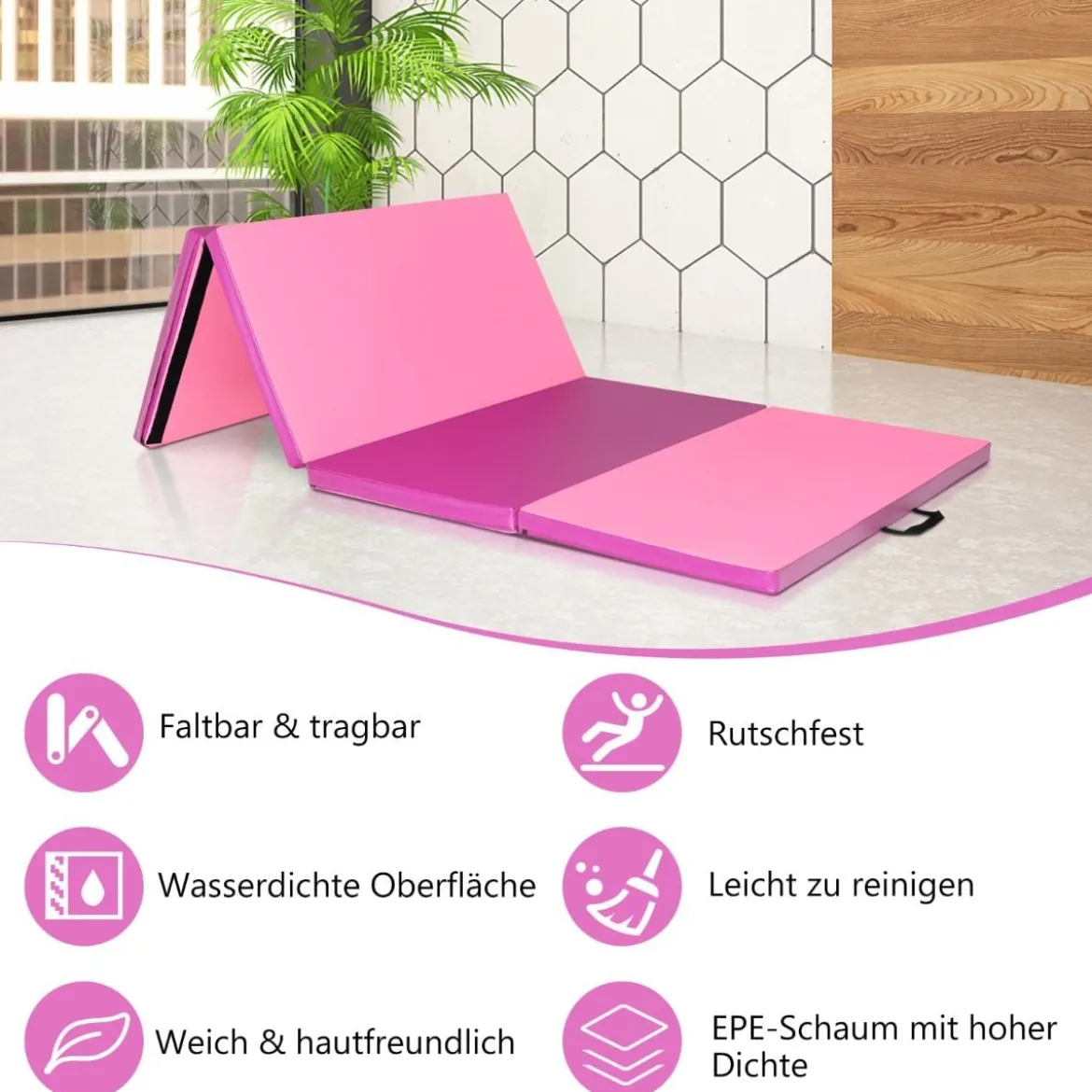 240 x 120 x 5 cm Weichbodenmatte Gymnastikmatte klappbar Yogamatte mit Klettverschluss und 2 Tragegriffe