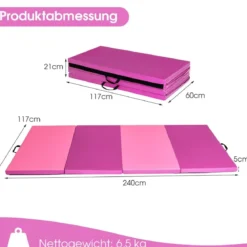 240 x 120 x 5 cm Weichbodenmatte Gymnastikmatte klappbar Yogamatte mit Klettverschluss und 2 Tragegriffe
