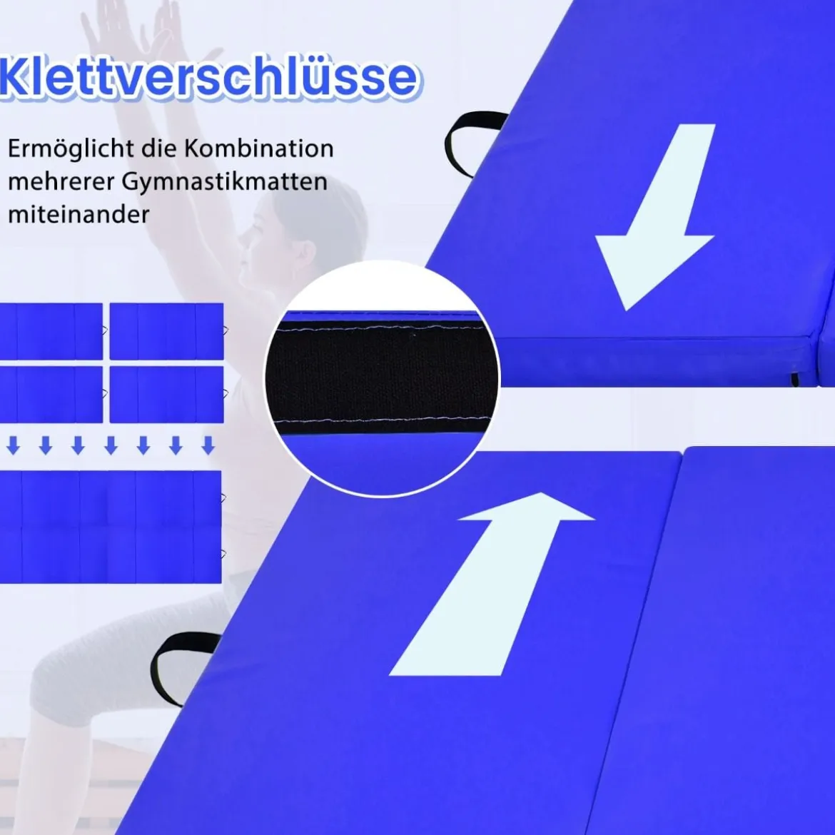 240 x 120 x 5 cm Weichbodenmatte Gymnastikmatte klappbar Yogamatte mit Klettverschluss und 2 Tragegriffe