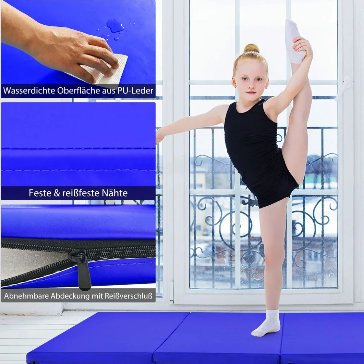 240 x 120 x 5 cm Weichbodenmatte Gymnastikmatte klappbar Yogamatte mit Klettverschluss und 2 Tragegriffe