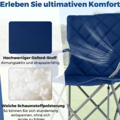 XXL Faltbarer Campingstuhl mit Kühltasche & Getränkehalter 227KG Belastbar Gepolsterter Angelstuhl Navy