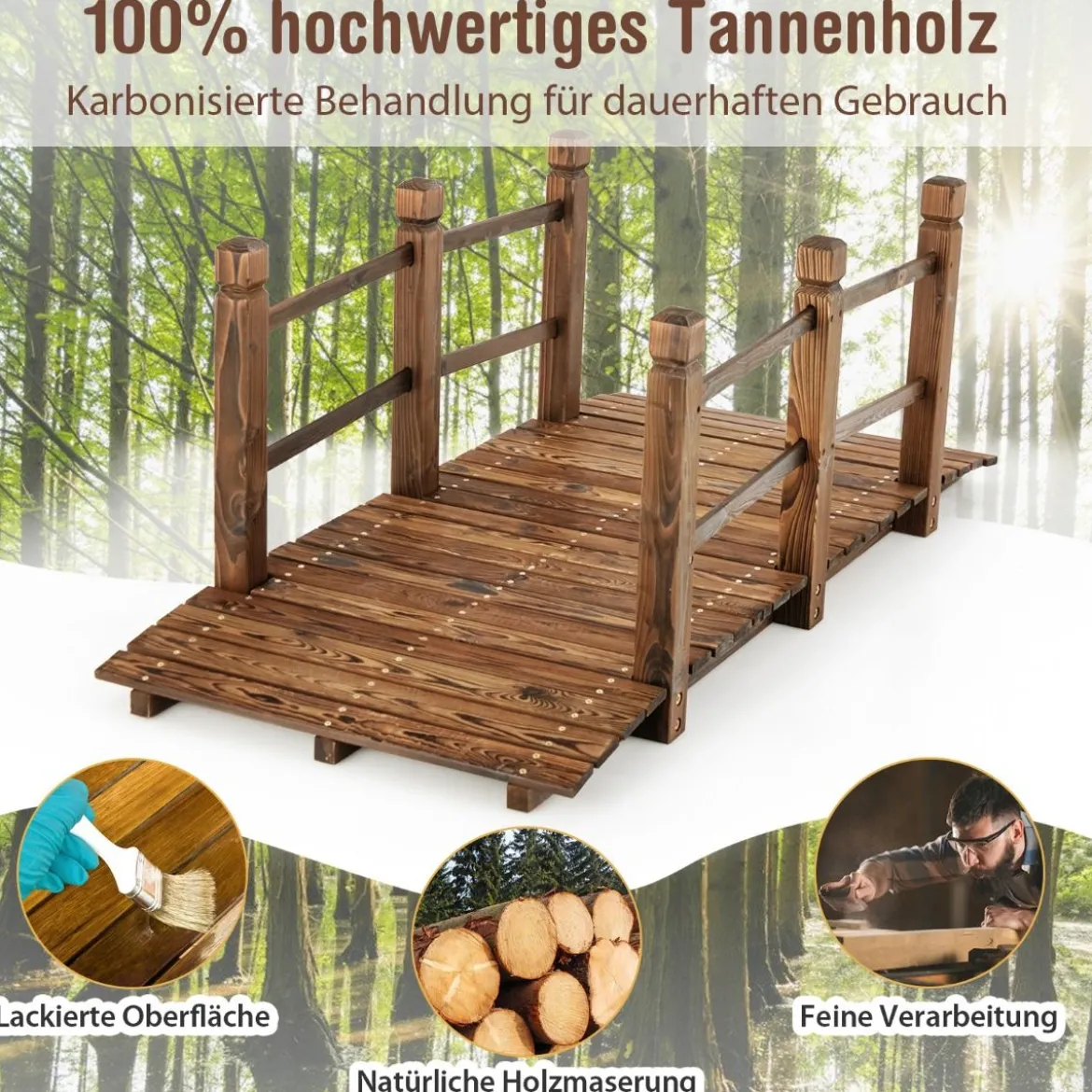XXL Massive Holzbrücke Teichbrücke Garten Holzsteig 150cm