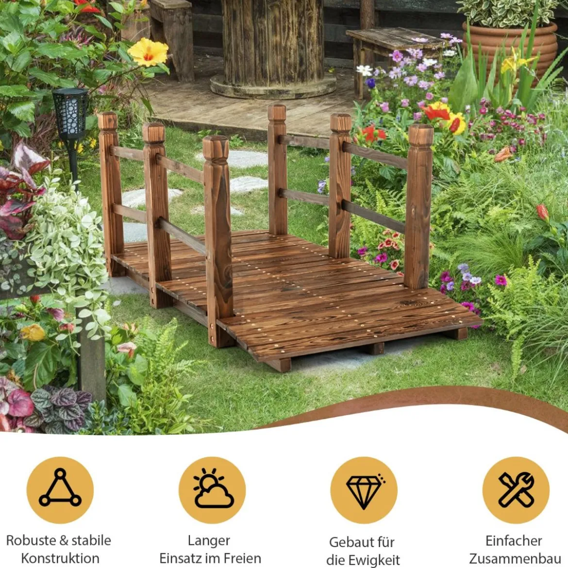 XXL Massive Holzbrücke Teichbrücke Garten Holzsteig 150cm
