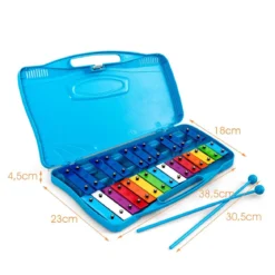 Xylophon mit 25 Tasten für Kinder Präzise Gestimmtes Tasteninstrument 38,5 x 23 x 5 cm Blau