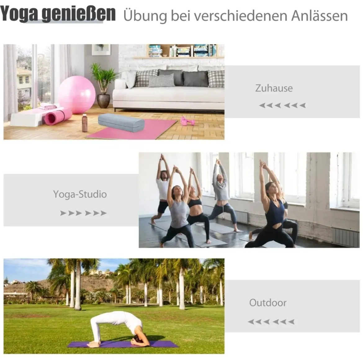 Yogakissen Schaumstoff Yogabolster mit Tragegriff Yoga Rolle mit abnehmbarem Wildlederbezug Grau