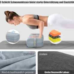Yogakissen Schaumstoff Yogabolster mit Tragegriff Yoga Rolle mit abnehmbarem Wildlederbezug Grau