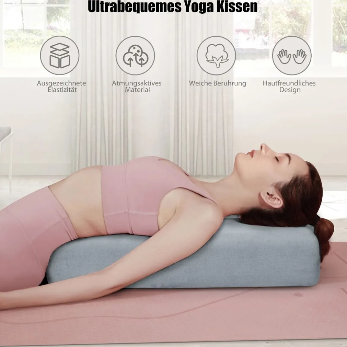 Yogakissen Schaumstoff Yogabolster mit Tragegriff Yoga Rolle mit abnehmbarem Wildlederbezug Grau