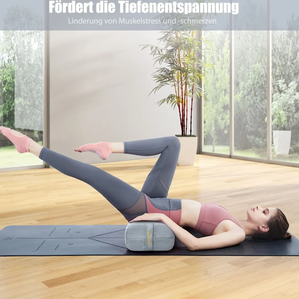 Yogakissen Schaumstoff Yogabolster mit Tragegriff Yoga Rolle mit abnehmbarem Wildlederbezug Grau