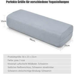 Yogakissen Schaumstoff Yogabolster mit Tragegriff Yoga Rolle mit abnehmbarem Wildlederbezug Grau