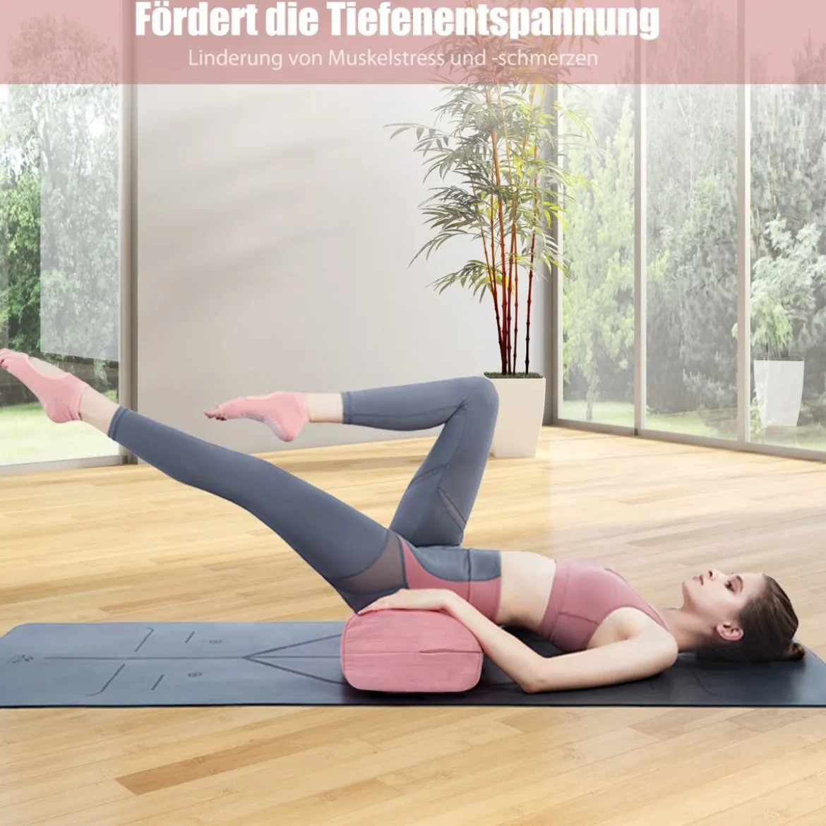 Yogakissen Schaumstoff Yogabolster mit Tragegriff Yoga Rolle mit abnehmbarem Wildlederbezug Rosa