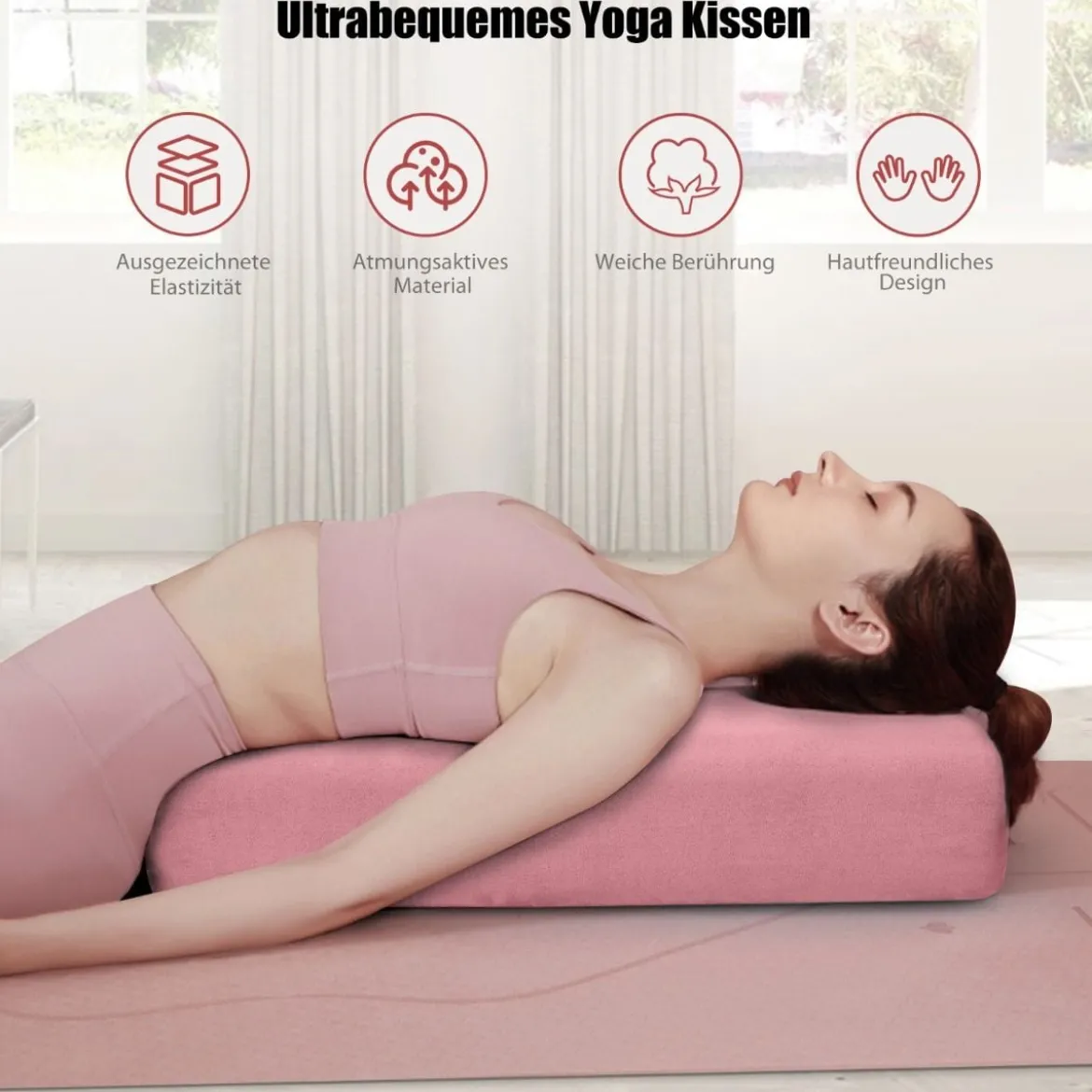 Yogakissen Schaumstoff Yogabolster mit Tragegriff Yoga Rolle mit abnehmbarem Wildlederbezug Rosa