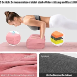 Yogakissen Schaumstoff Yogabolster mit Tragegriff Yoga Rolle mit abnehmbarem Wildlederbezug Rosa