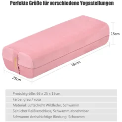 Yogakissen Schaumstoff Yogabolster mit Tragegriff Yoga Rolle mit abnehmbarem Wildlederbezug Rosa