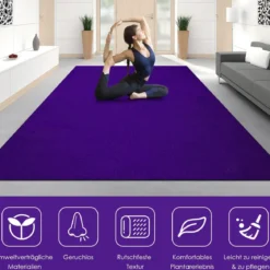 Yogamatte mit doppelseitigem rutschfestem Design & 2 verstellbaren Klettbändern Lila