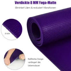 Yogamatte mit doppelseitigem rutschfestem Design & 2 verstellbaren Klettbändern Lila