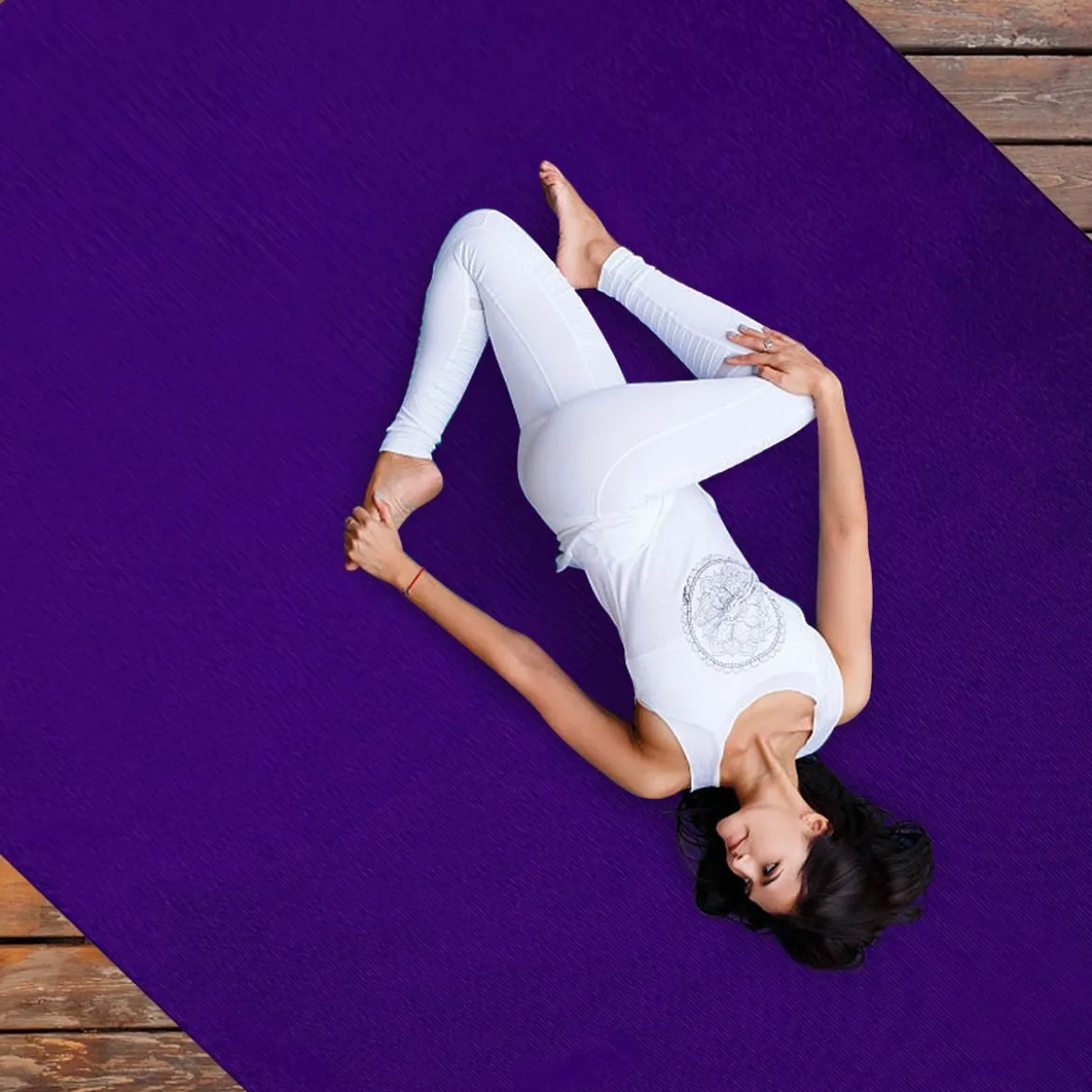 Yogamatte mit doppelseitigem rutschfestem Design & 2 verstellbaren Klettbändern Lila