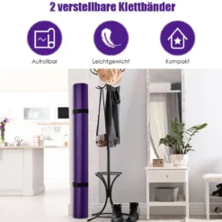 Yogamatte mit doppelseitigem rutschfestem Design & 2 verstellbaren Klettbändern Lila