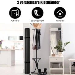 Yogamatte mit doppelseitigem rutschfestem Design & 2 verstellbaren Klettbändern Schwarz