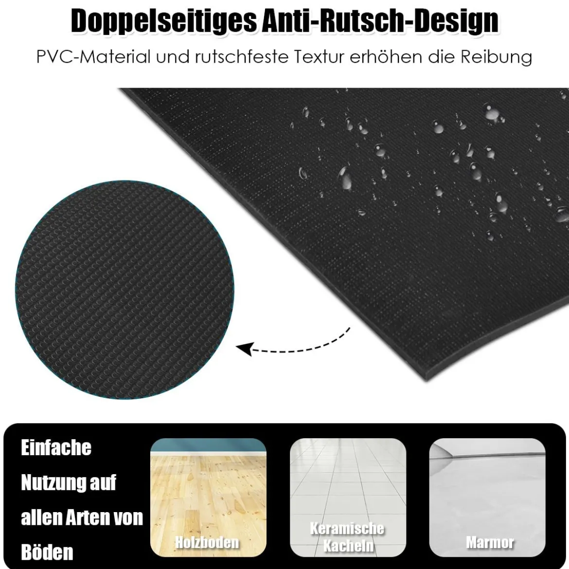 Yogamatte mit doppelseitigem rutschfestem Design & 2 verstellbaren Klettbändern Schwarz