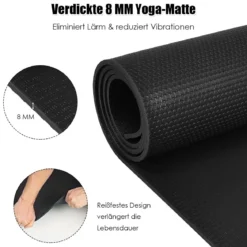 Yogamatte mit doppelseitigem rutschfestem Design & 2 verstellbaren Klettbändern Schwarz