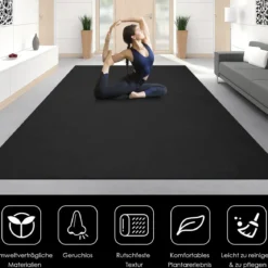 Yogamatte mit doppelseitigem rutschfestem Design & 2 verstellbaren Klettbändern Schwarz