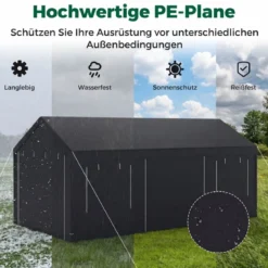 Zeltgarage 305 x 586 cm Lagerzelt mit aufrollbaren belüfteten Fenstern & abnehmbaren Seitenwänden Dunkelgrau