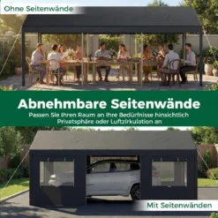 Zeltgarage 305 x 586 cm Lagerzelt mit aufrollbaren belüfteten Fenstern & abnehmbaren Seitenwänden Dunkelgrau