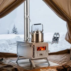 Zeltofen Tragbar Holzofen mit 7 Rauchrohren und Funkenfänger Campingofen aus Edelstahl