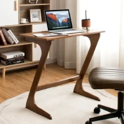 Z-förmiger Beistelltisch Sofatisch aus Bambus Platzsparender Kaffeetisch Nachttisch Couchtisch Braun