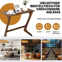 Z-förmiger Beistelltisch Sofatisch aus Bambus Platzsparender Kaffeetisch Nachttisch Couchtisch Braun
