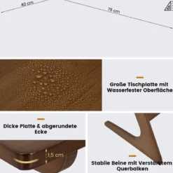 Z-förmiger Beistelltisch Sofatisch aus Bambus Platzsparender Kaffeetisch Nachttisch Couchtisch Braun