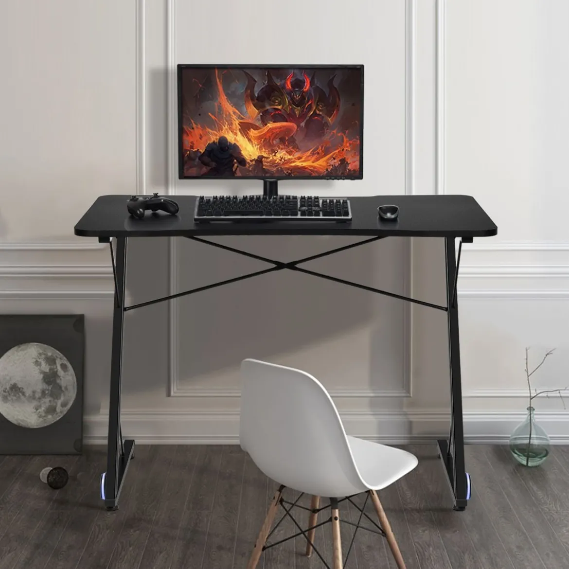 Z-förmig Gaming Tisch mit LED-Lichtern Computertisch PC Tisch Schreibtisch