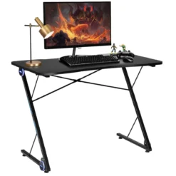 Z-förmig Gaming Tisch mit LED-Lichtern Computertisch PC Tisch Schreibtisch