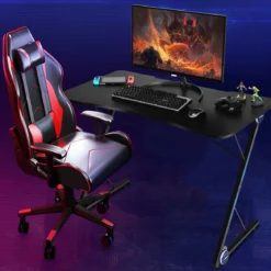 Z-förmig Gaming Tisch mit LED-Lichtern Computertisch PC Tisch Schreibtisch