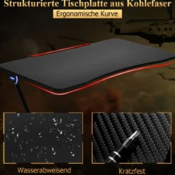 Z-förmig Gaming Tisch mit LED-Lichtern Computertisch PC Tisch Schreibtisch