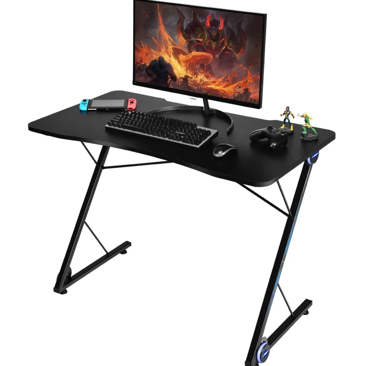 Z-förmig Gaming Tisch mit LED-Lichtern Computertisch PC Tisch Schreibtisch