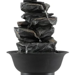 Zimmerbrunnen Wasserfall Tischbrunnen mit Steineffekt Farbigem LED-Licht Zen Wasserbrunnen 21,5 x 26 cm