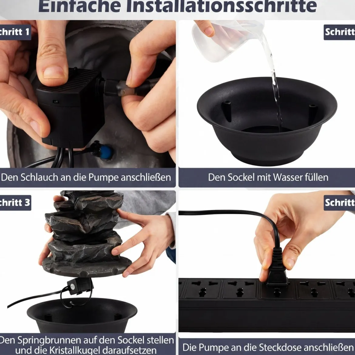 Zimmerbrunnen Wasserfall Tischbrunnen mit Steineffekt Farbigem LED-Licht Zen Wasserbrunnen 21,5 x 26 cm