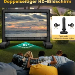 143 Zoll Aufblasbare Beamer Leinwand mit Gebläse & Erdspieße 16:9 4K HD Doppelseitige Projektionsleinwand