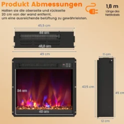 18 Zoll Elektrischer Kamin-Einsatz mit Fernbedienung & Einstellbare Flammenfarbe Kaminheizung