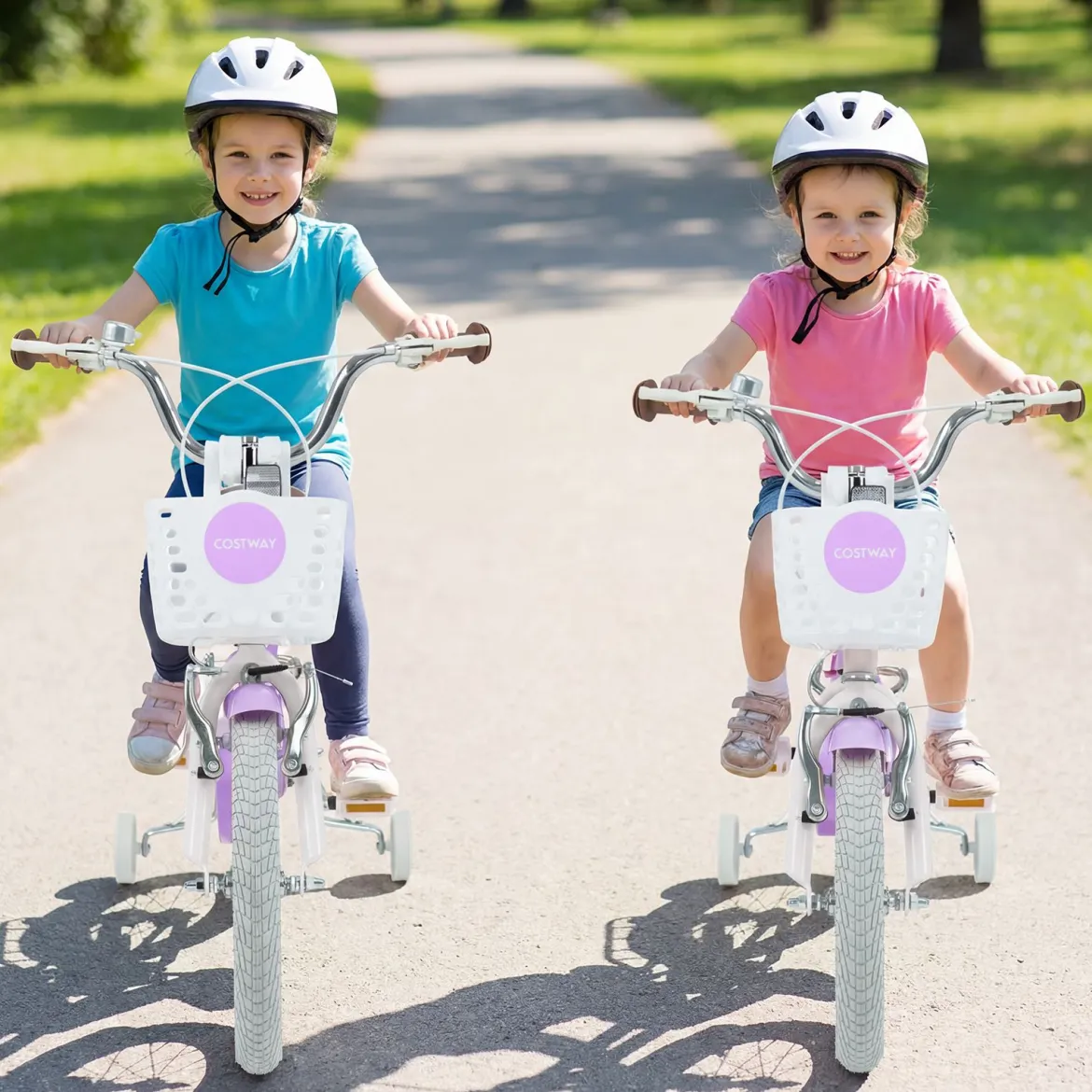 14/16 Zoll Kinderfahrrad mit Stützrädern & Korb Kinder Fahrrad mit Höhenverstellbarer Lenker & Sattel Rosa/Lila