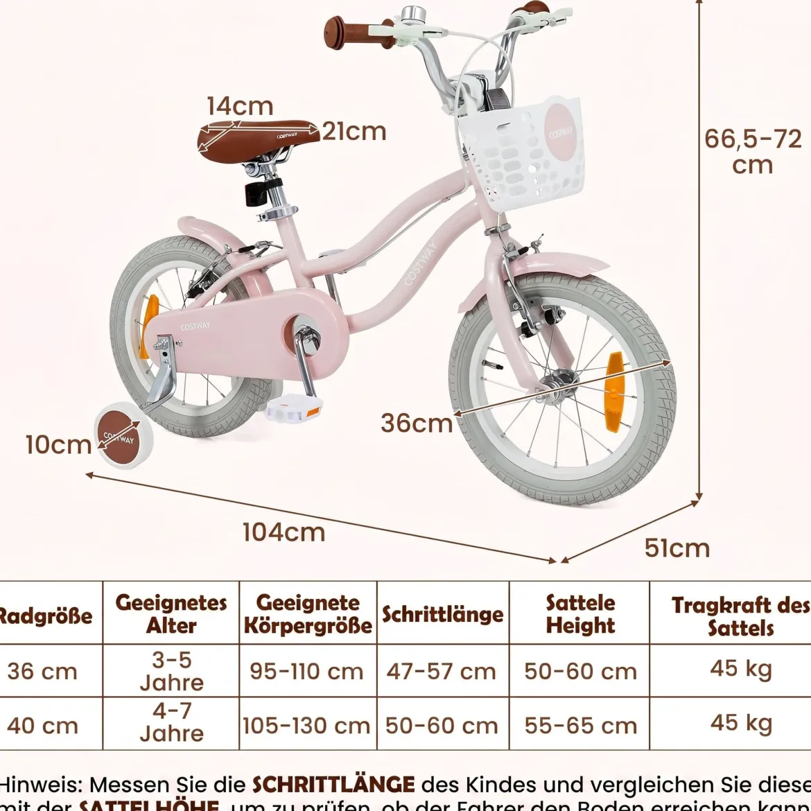 14/16 Zoll Kinderfahrrad mit Stützrädern & Korb Kinder Fahrrad mit Höhenverstellbarer Lenker & Sattel Rosa/Lila