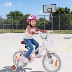 14/16 Zoll Kinderfahrrad mit Stützrädern & Korb Kinder Fahrrad mit Höhenverstellbarer Lenker & Sattel Rosa/Lila