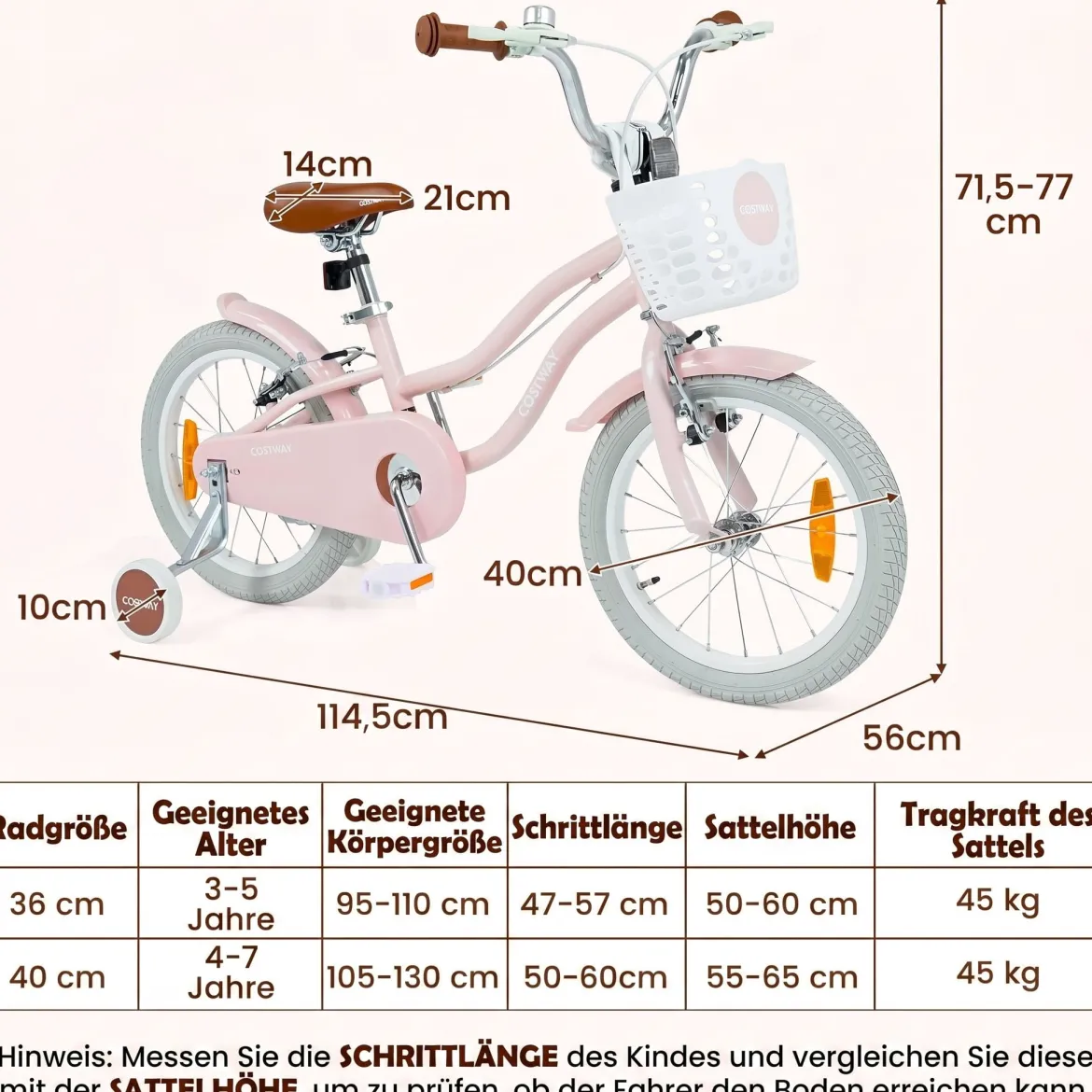 14/16 Zoll Kinderfahrrad mit Stützrädern & Korb Kinder Fahrrad mit Höhenverstellbarer Lenker & Sattel Rosa/Lila