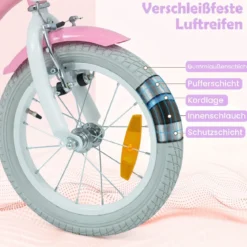 14/16 Zoll Kinderfahrrad mit Stützrädern & Korb Kinder Fahrrad mit Höhenverstellbarer Lenker & Sattel Rosa/Lila