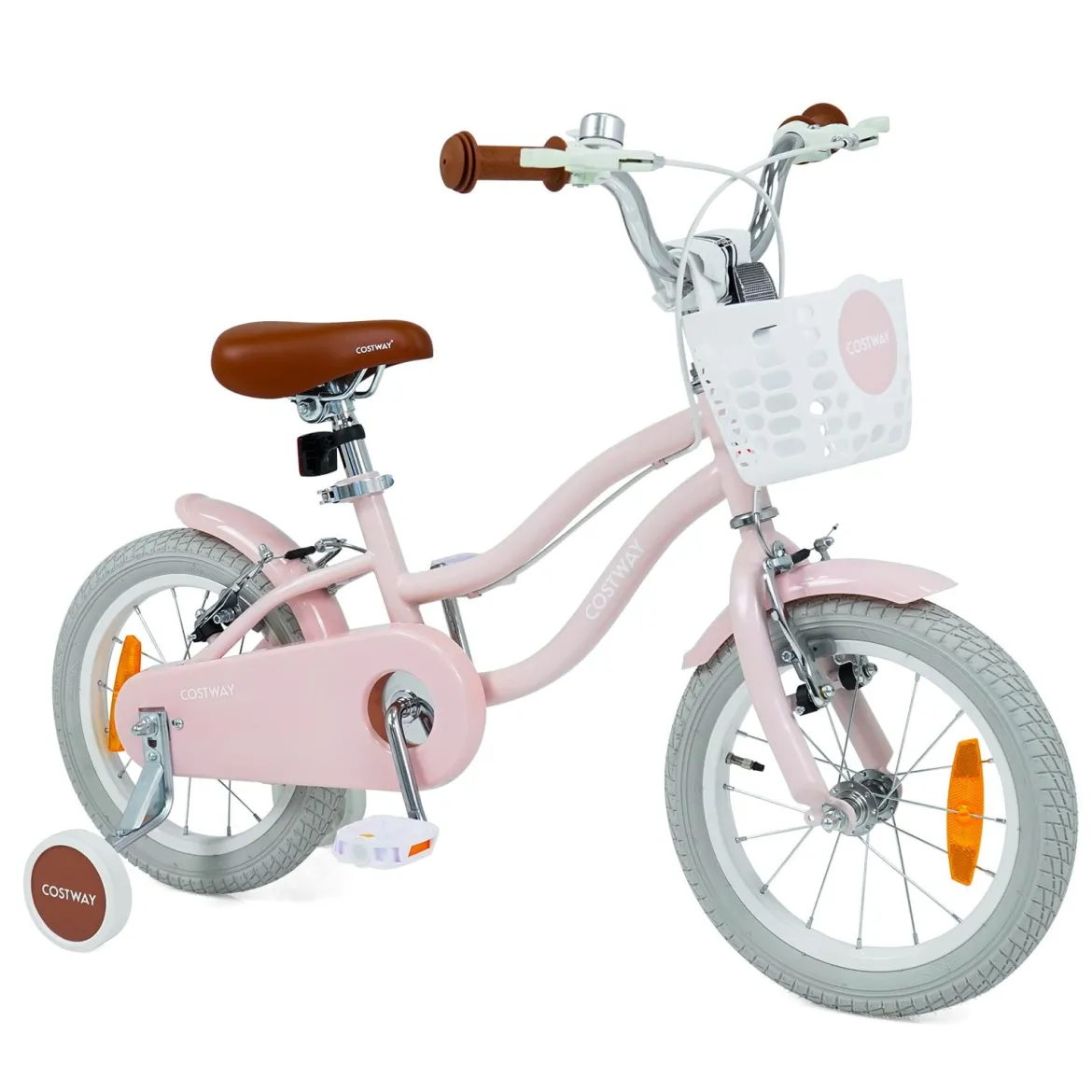 14/16 Zoll Kinderfahrrad mit Stützrädern & Korb Kinder Fahrrad mit Höhenverstellbarer Lenker & Sattel Rosa/Lila